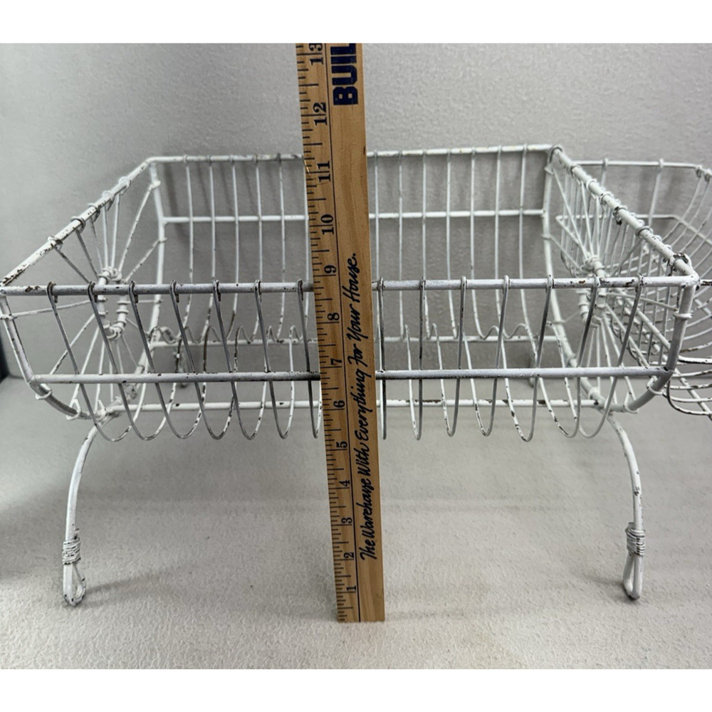 French Style Dish Rack White Wire Metal Farmhouse Counter Drying Rack VTG - Picture 5 of 13